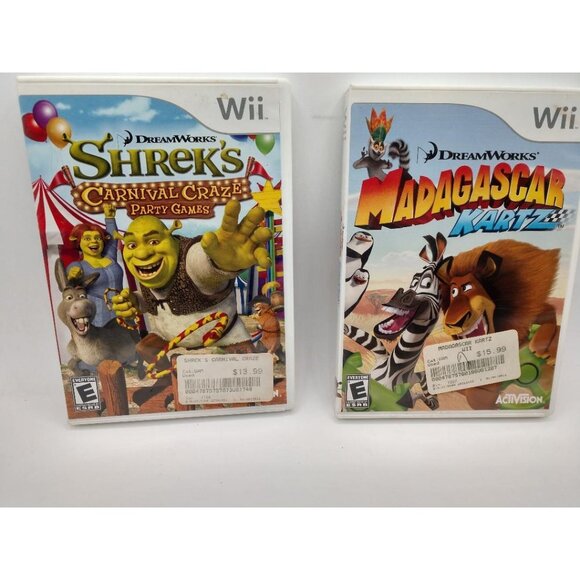 Dreamworks Shreks Carnival Craze & Madagascar Kartz Wii Games Complete